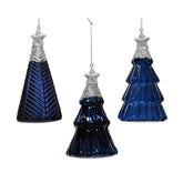 Decoris Glass Tree with Silver Star 12.6cm - Blue 3 Assorted